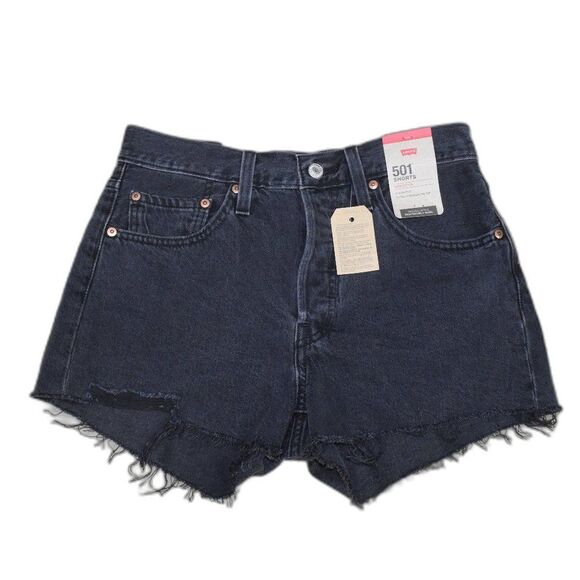 Levi’s 501 High Rise Black Cut Off Denim Shorts NWT Size 27 Distressed Jean - Picture 1 of 9